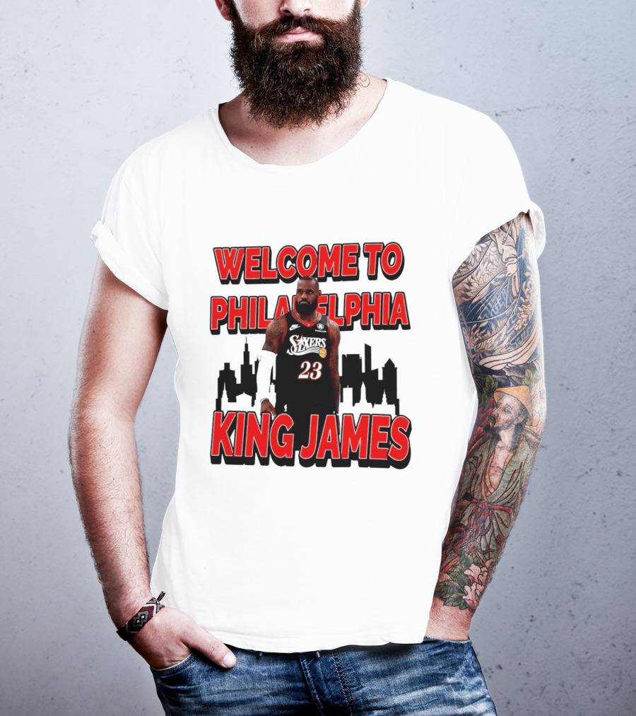 Philadelphia 76ers Welcome King James To Philadelphia Skyline T-Shirt