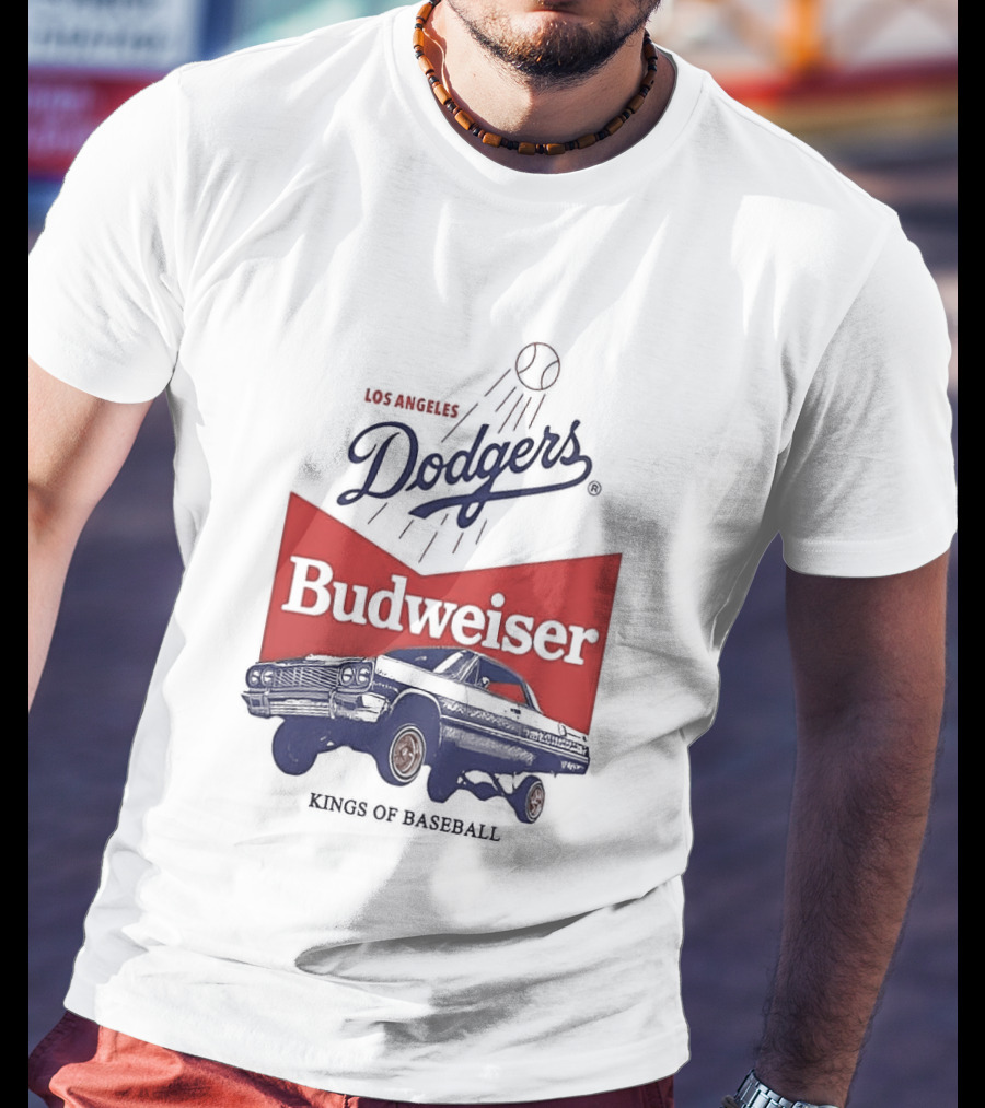 Los Angeles Dodgers Budweiser Kings Of Baseball Retro Car T-Shirt