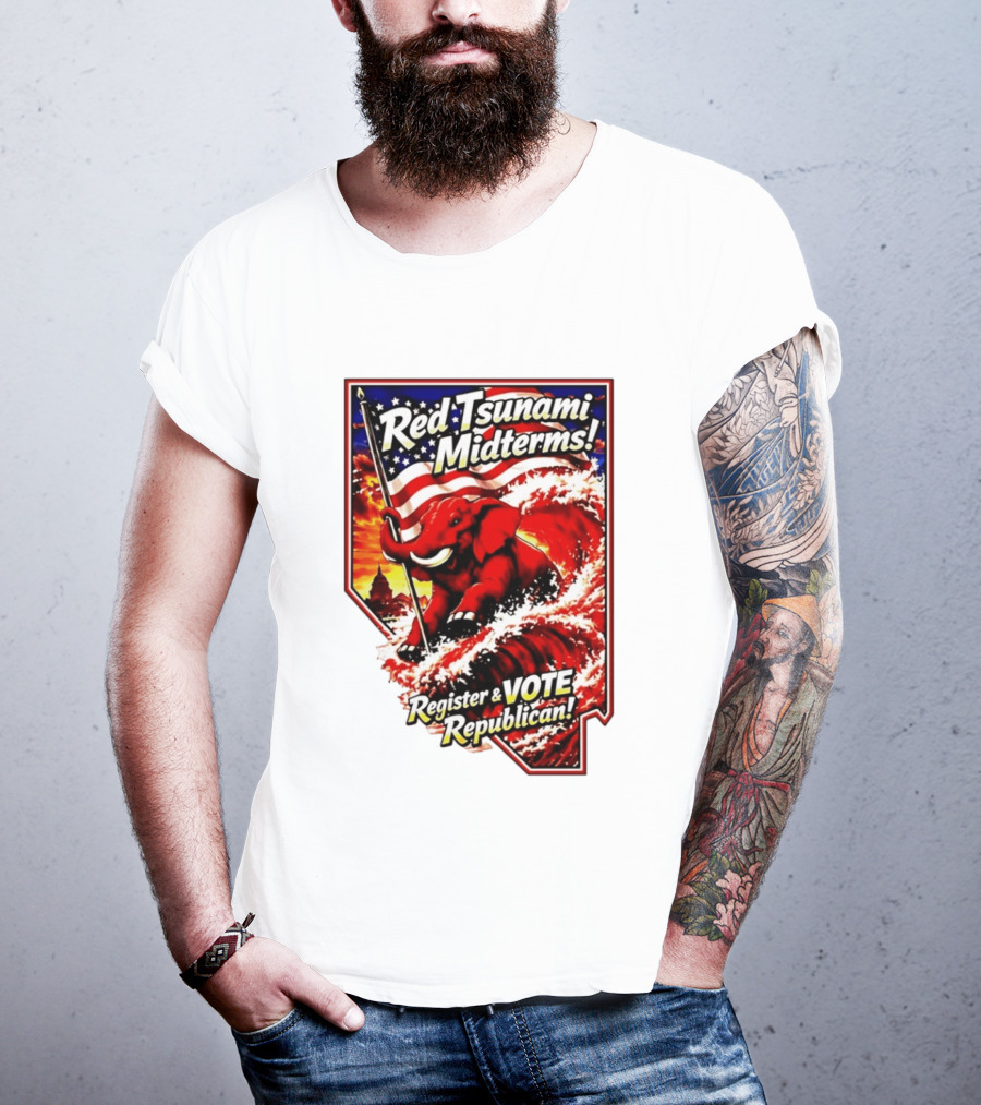 Red Tsunami Midterms Register And Vote Republican Political Elephant With American Flag T-Shirt