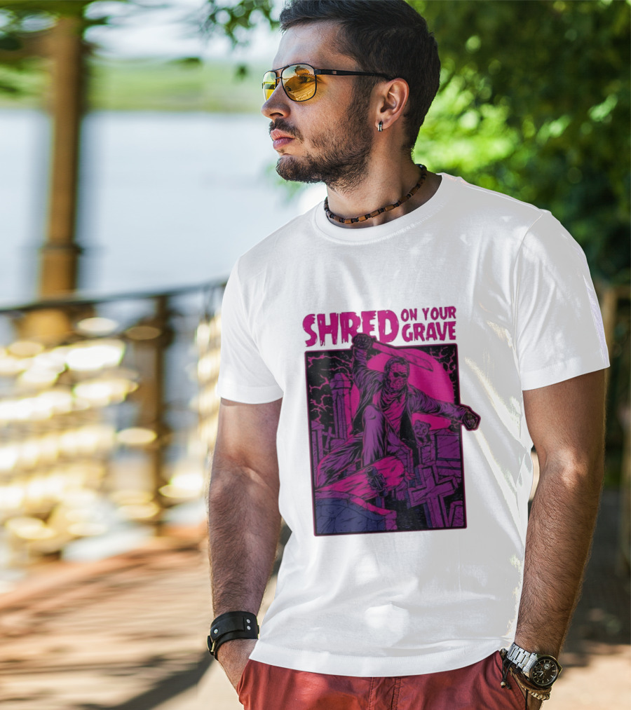 Shred On Your Grave Halloween Skateboarding Tombstones Horror T-Shirt