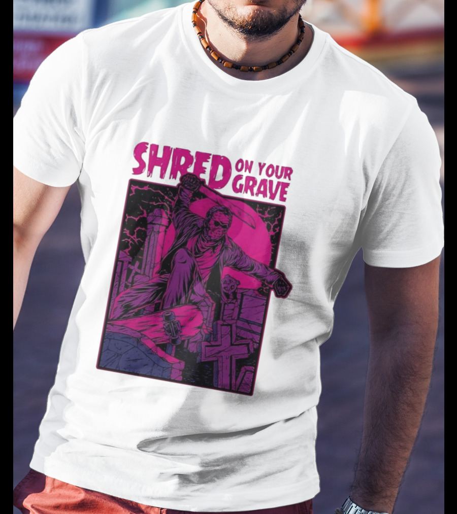 Shred On Your Grave Halloween Skateboarding Tombstones Horror T-Shirt