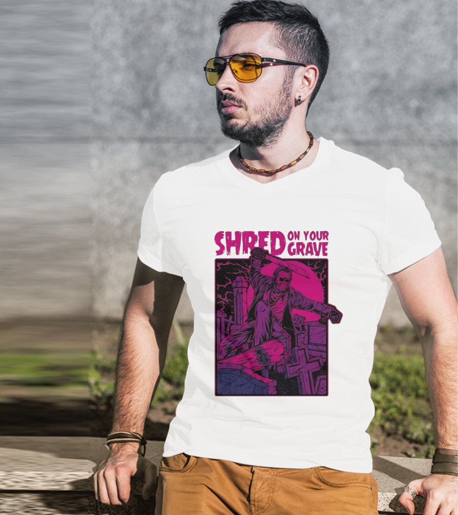 Shred On Your Grave Halloween Skateboarding Tombstones Horror T-Shirt