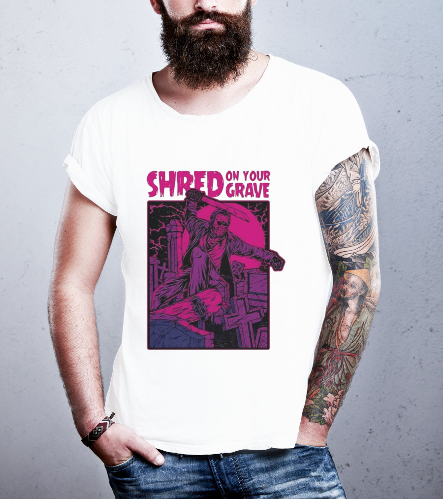 Shred On Your Grave Halloween Skateboarding Tombstones Horror T-Shirt