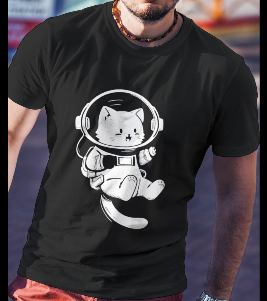 Astronaut Cat Floating In Space Suit Cosmic Adventure T-Shirt