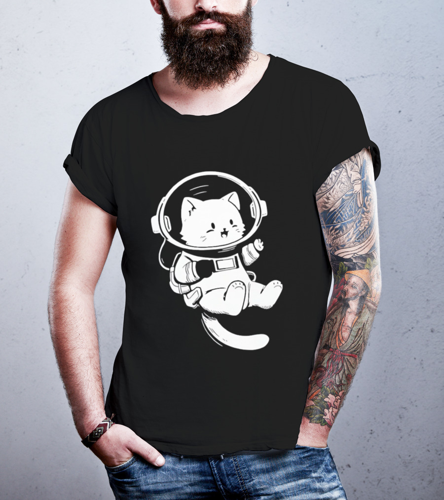 Astronaut Cat Floating In Space Suit Cosmic Adventure T-Shirt