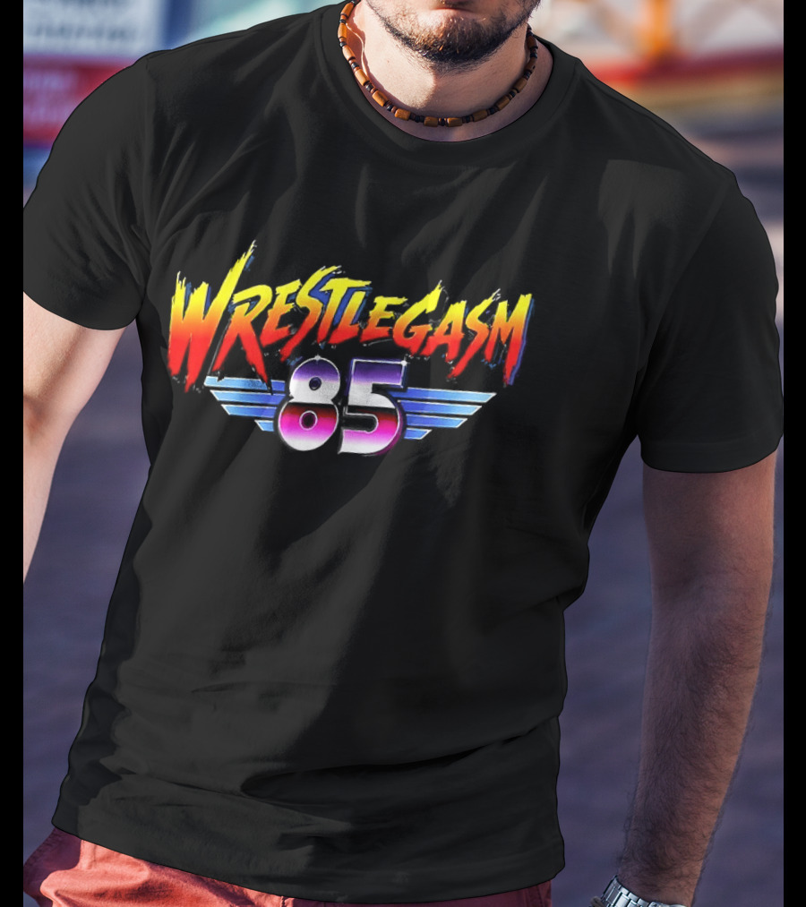 Barrett Pfeiffer Wrestlegasm 85 Retro Style Font Winged T-Shirt
