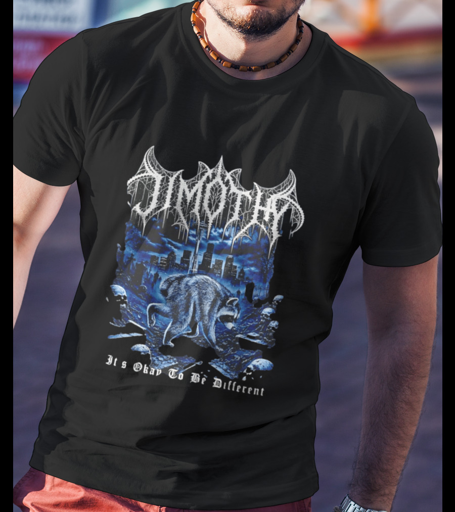 Jimothy Heavy Metal Raccoon It's Okay To Be Different Urban Night Scene T-Shirt