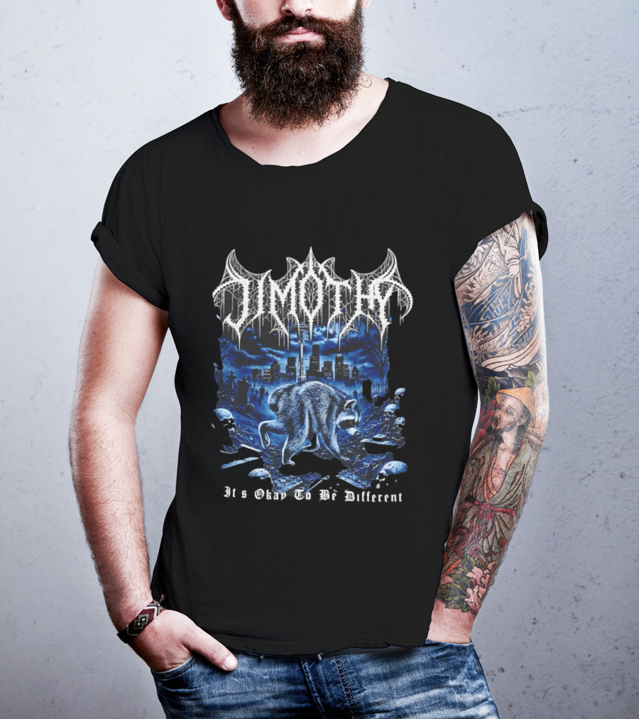 Jimothy Heavy Metal Raccoon It's Okay To Be Different Urban Night Scene T-Shirt