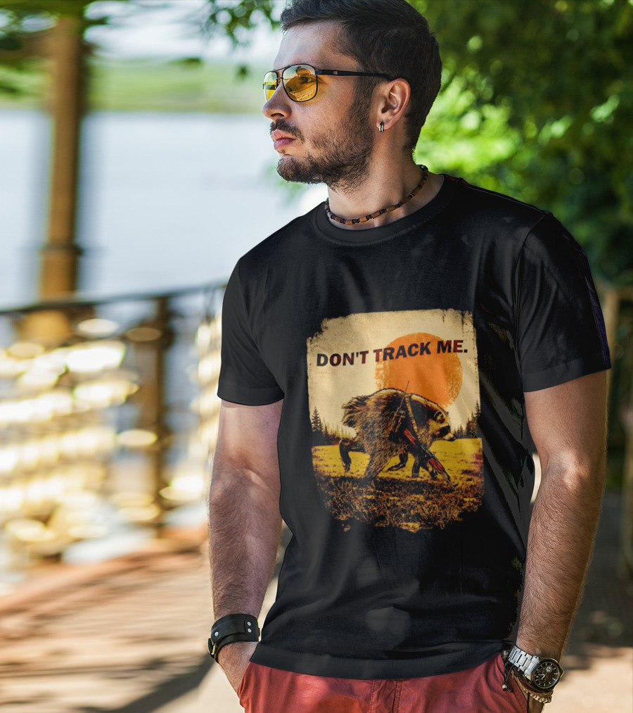 Don't Track Me Raccoon Sunset AK 47 Forest Scene T-Shirt