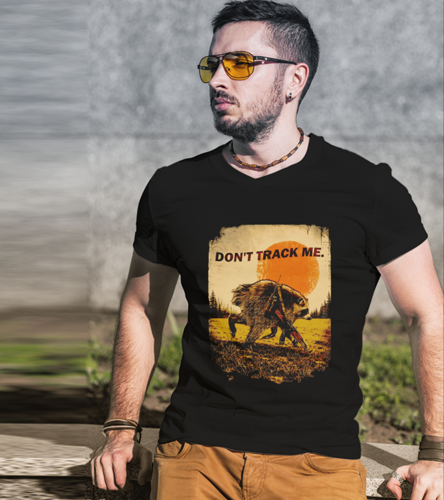 Don't Track Me Raccoon Sunset AK 47 Forest Scene T-Shirt