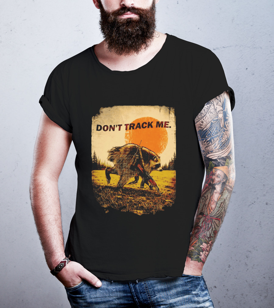 Don't Track Me Raccoon Sunset AK 47 Forest Scene T-Shirt