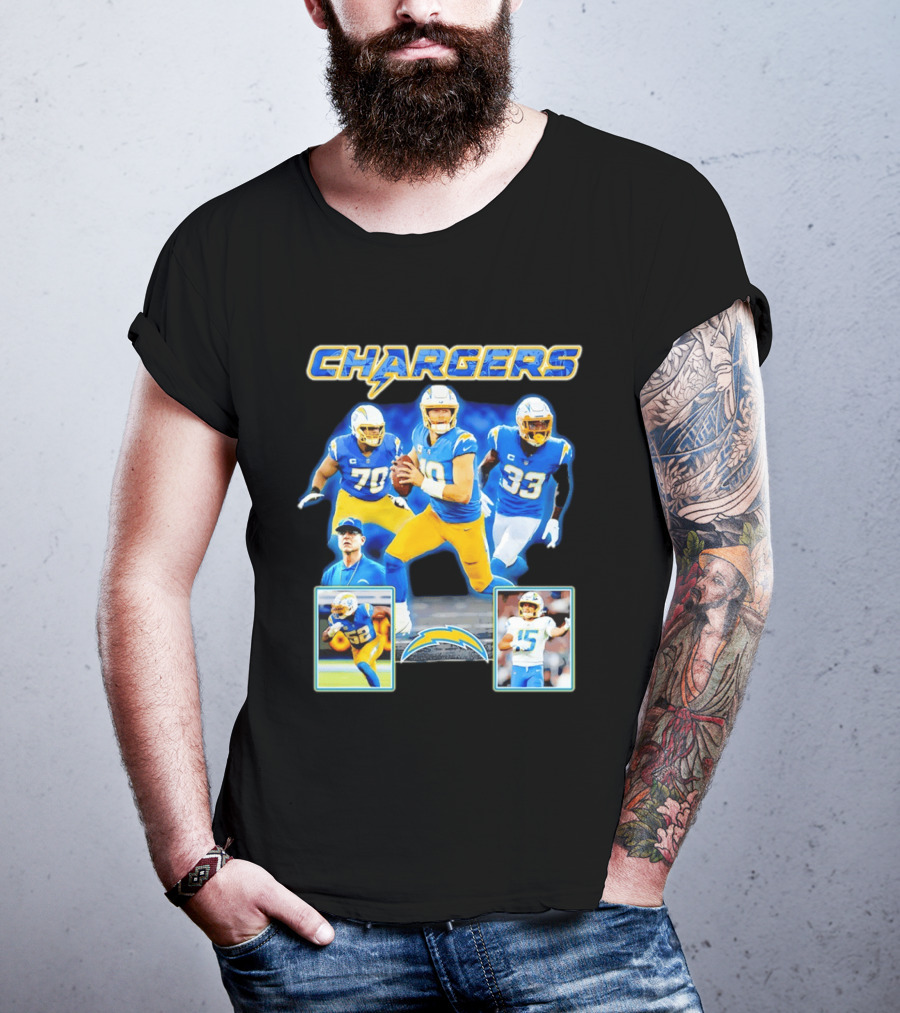 Los Angeles Chargers Players Collage Featuring Quarterback Wide Receiver And Running Back T-Shirt