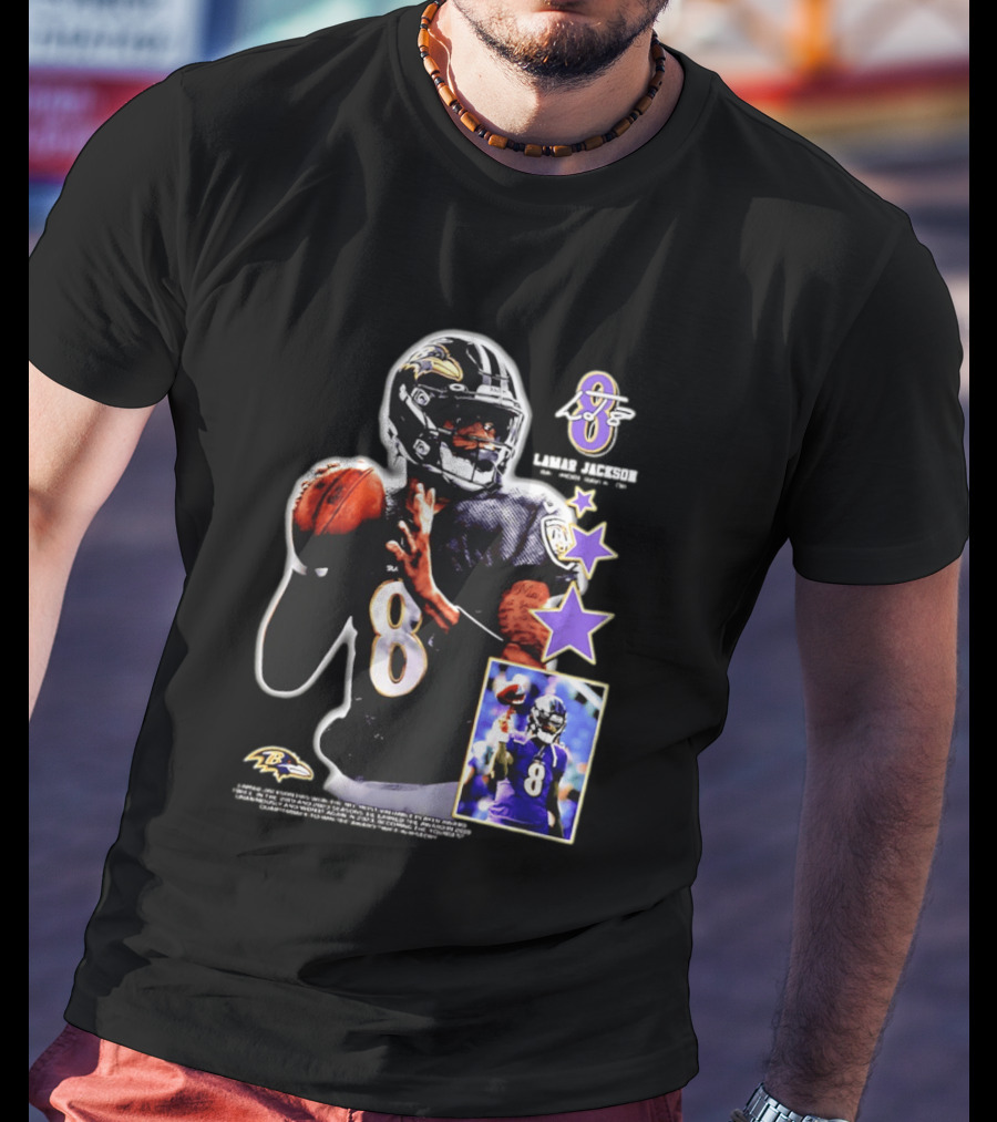 Lamar Jackson Baltimore Ravens No 8 MVP Stars Iconic Football Legend T-Shirt