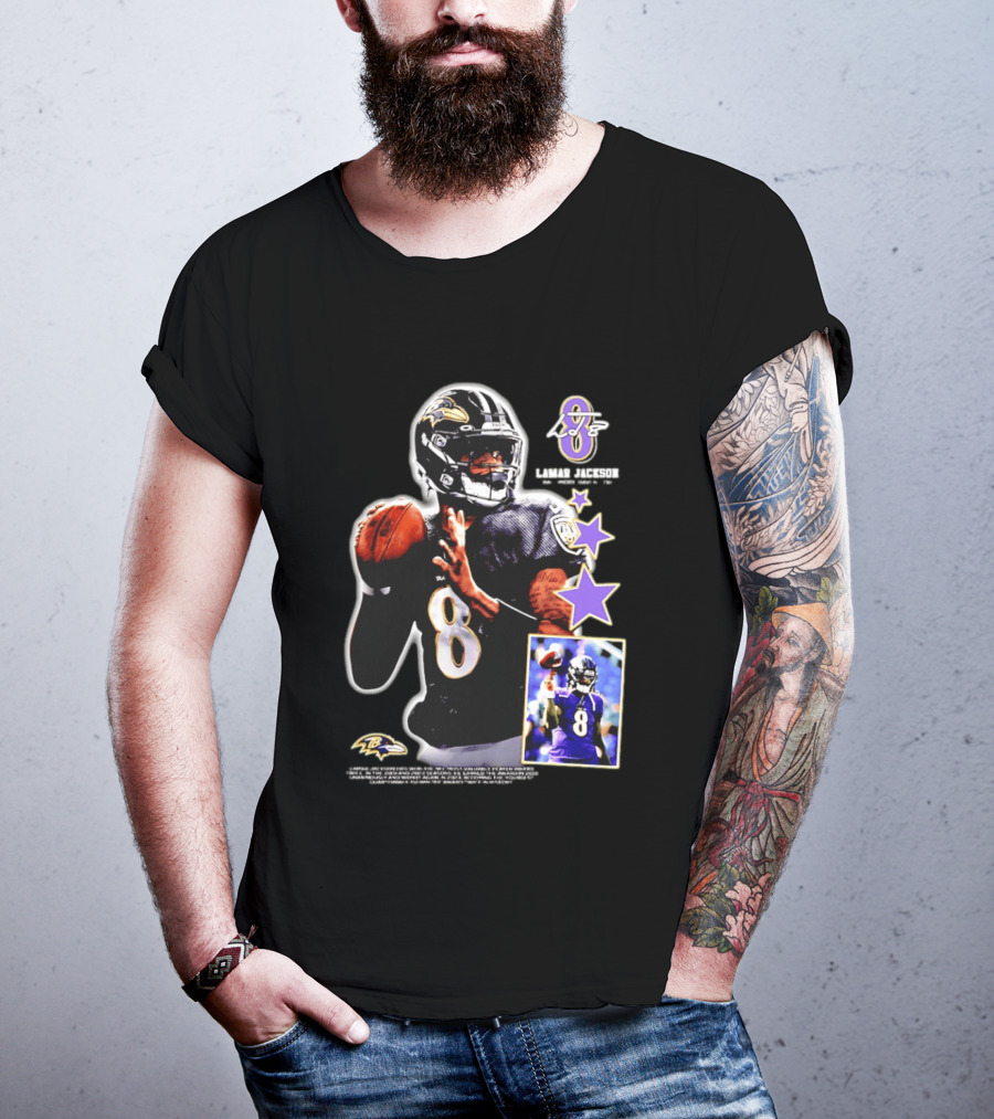 Lamar Jackson Baltimore Ravens No 8 MVP Stars Iconic Football Legend T-Shirt