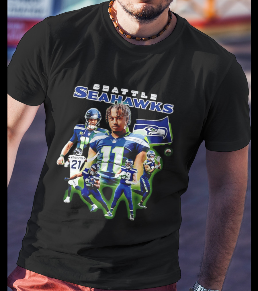Seattle Seahawks Witherspoon 21 14 11 99 Player Collage T-Shirt