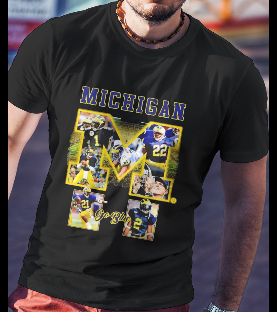 Michigan Wolverines Go Blue Football Iconic Collage T-Shirt