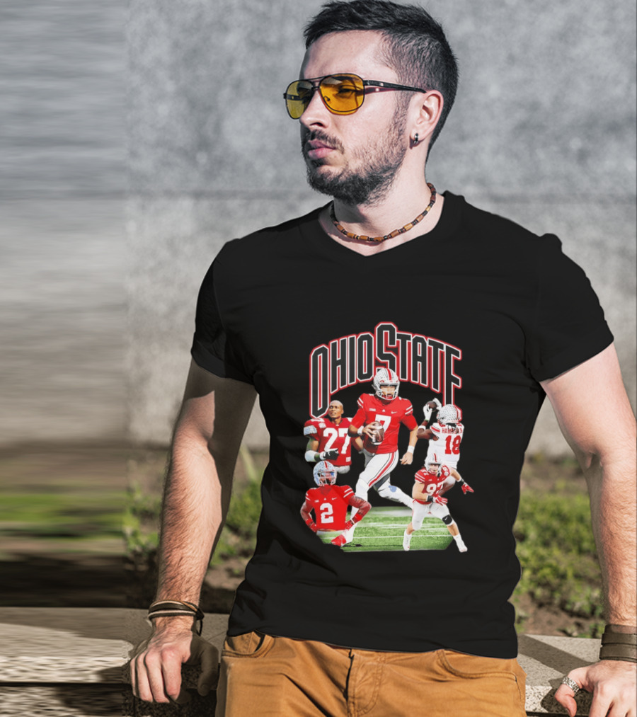 Ohio State Football Collage Featuring Harrison Jr And Star Players T-Shirt