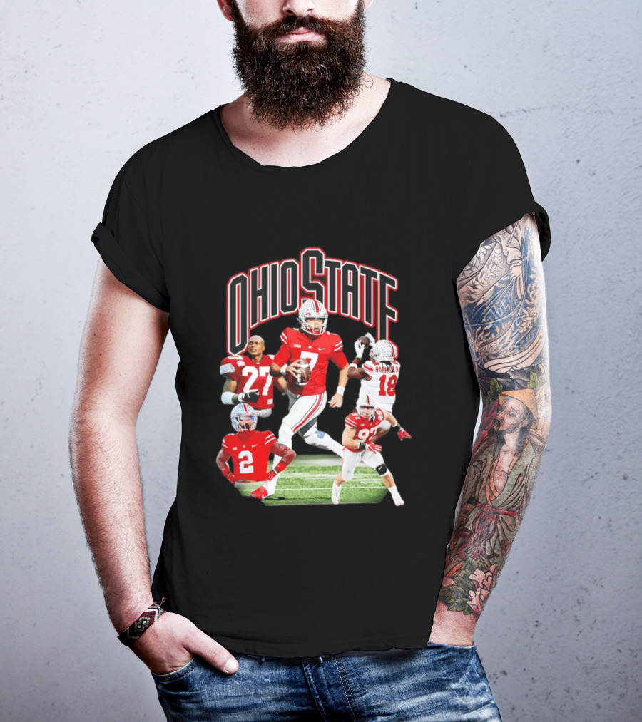 Ohio State Football Collage Featuring Harrison Jr And Star Players T-Shirt