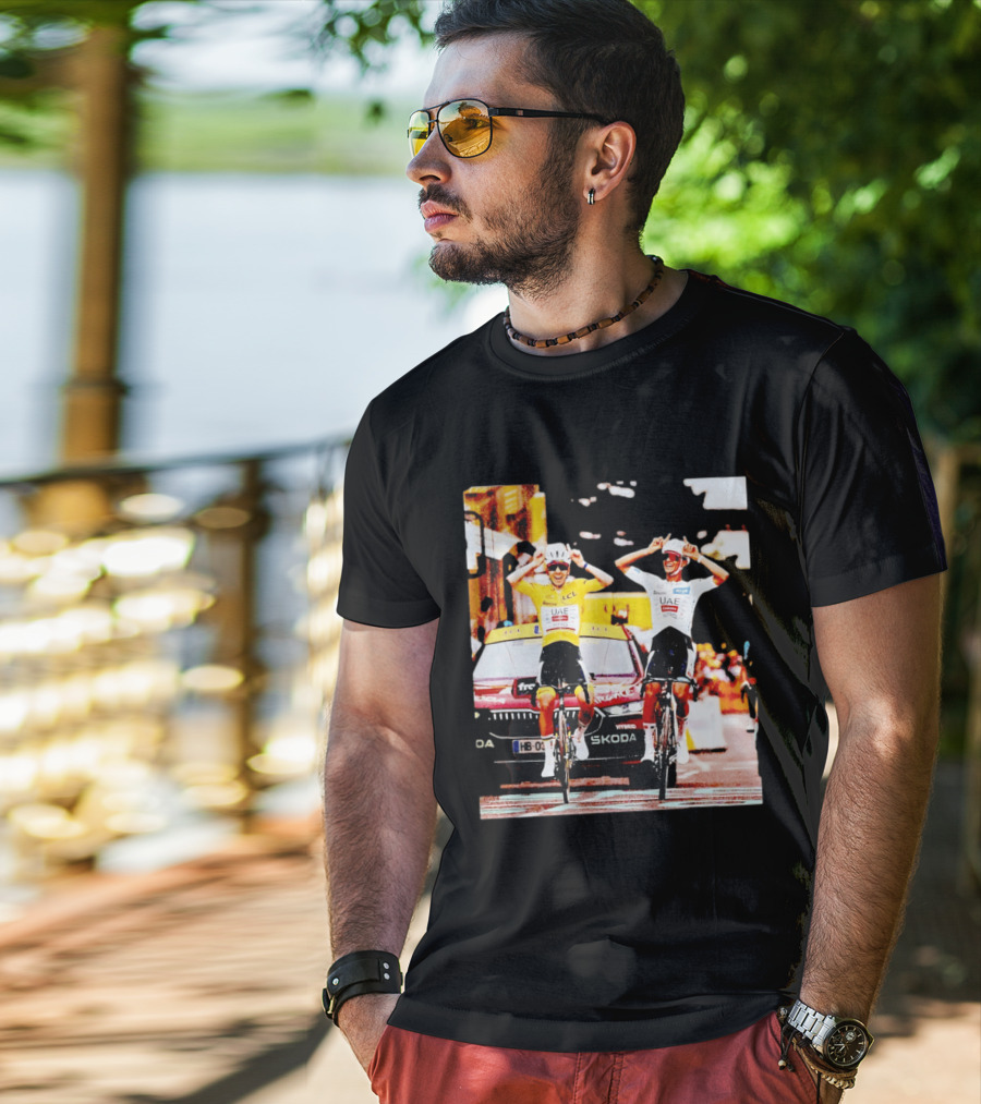 Tadej Pogačar Isaac Del Toro UAE Team Emirates Cycling Skoda Tour Celebratory Finish T-Shirt