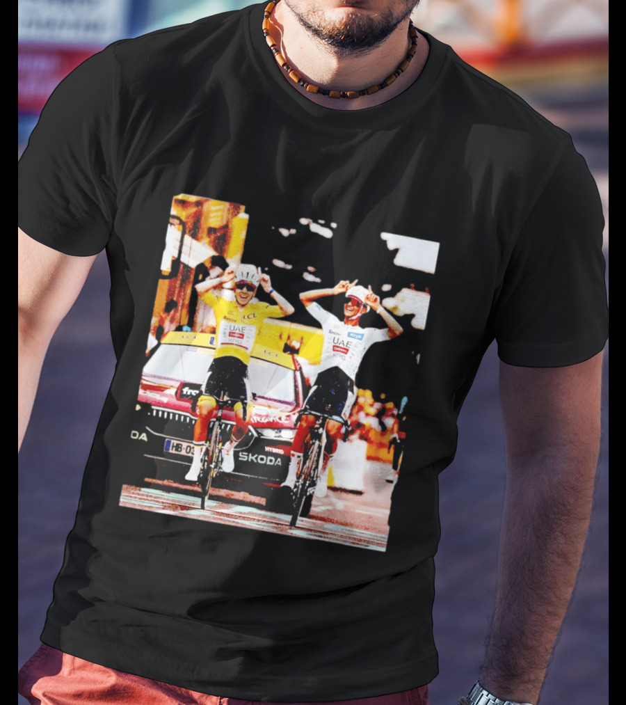 Tadej Pogačar Isaac Del Toro UAE Team Emirates Cycling Skoda Tour Celebratory Finish T-Shirt