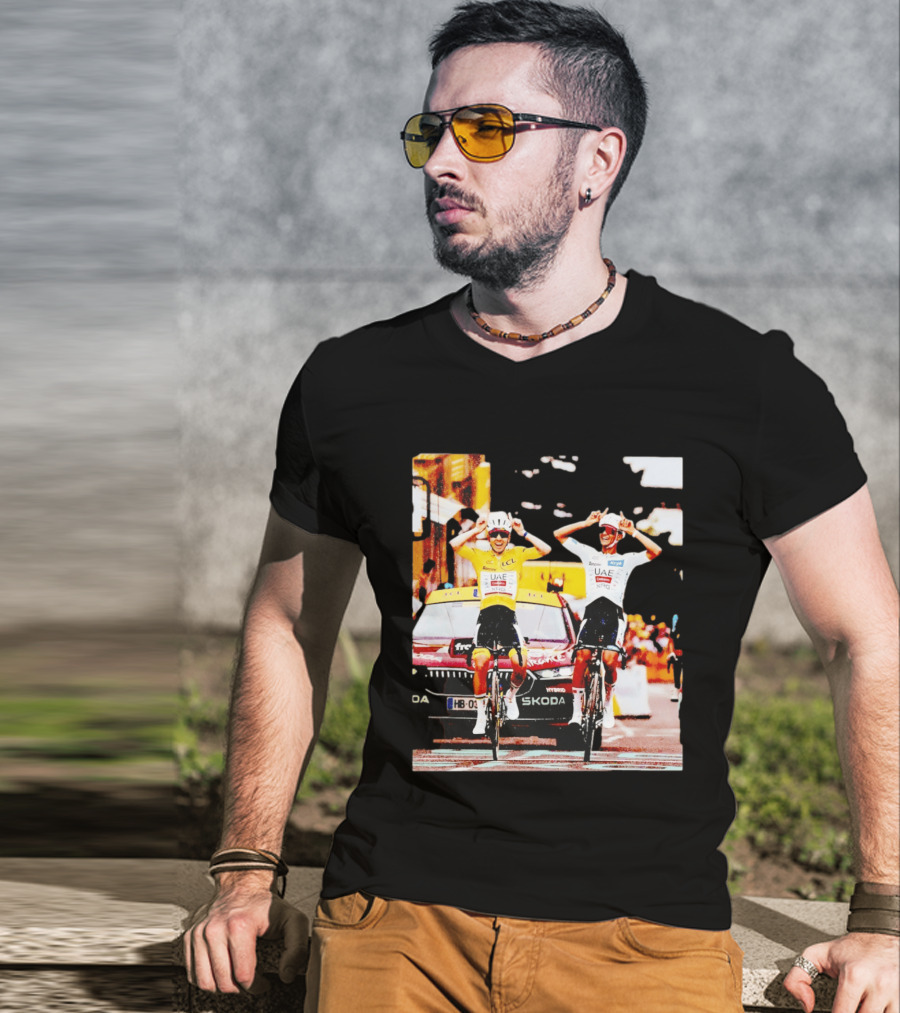 Tadej Pogačar Isaac Del Toro UAE Team Emirates Cycling Skoda Tour Celebratory Finish T-Shirt