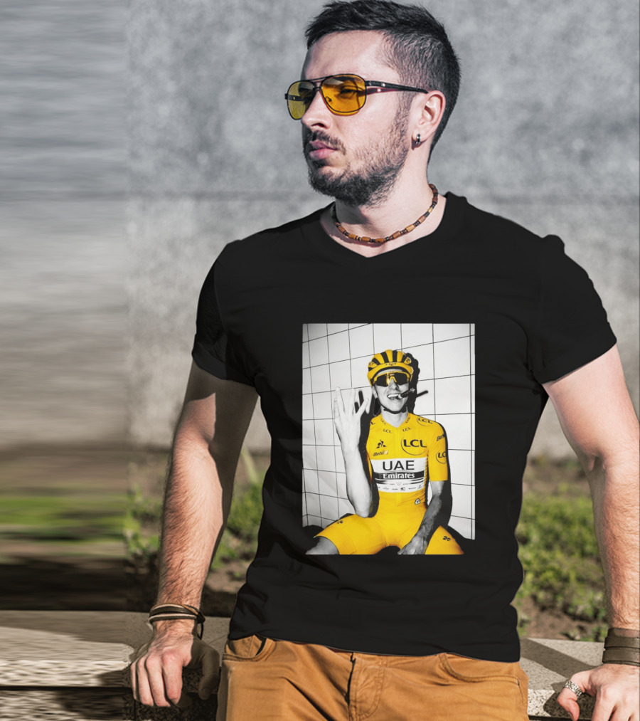 Tadej Pogačar UAE Emirates LCL Yellow Jersey Cycling Champion T-Shirt