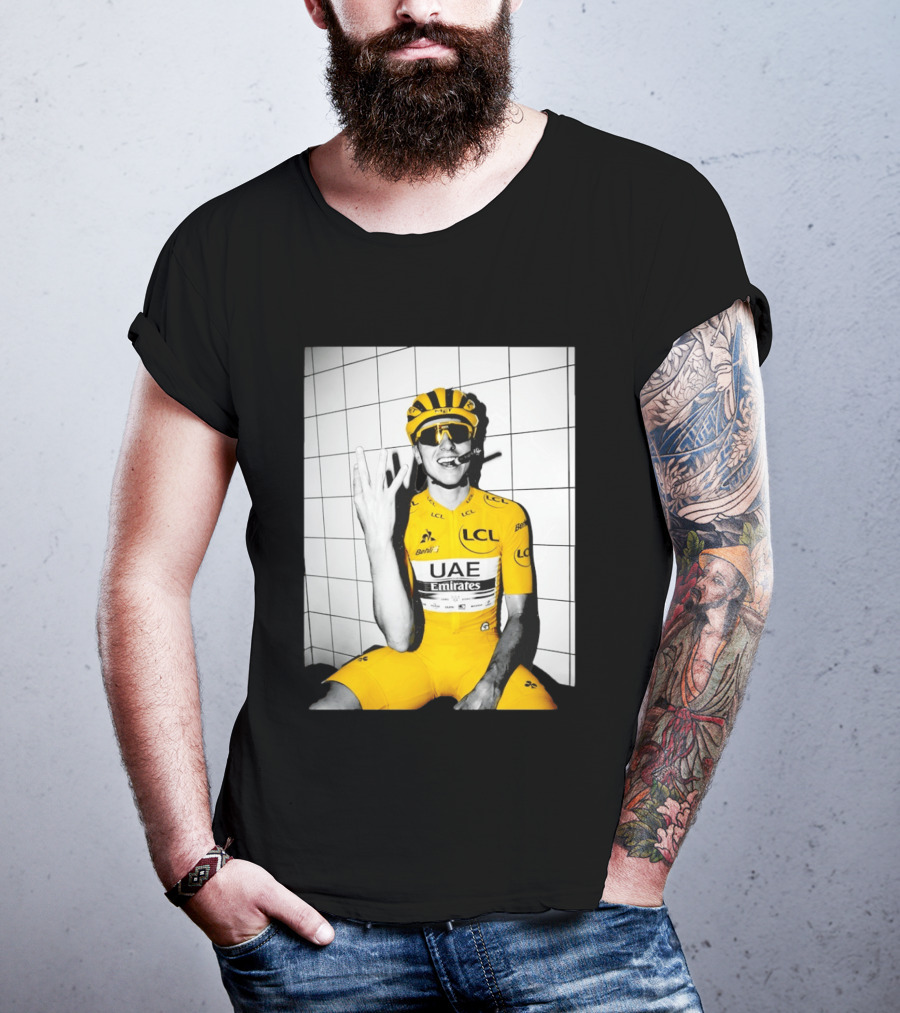 Tadej Pogačar UAE Emirates LCL Yellow Jersey Cycling Champion T-Shirt