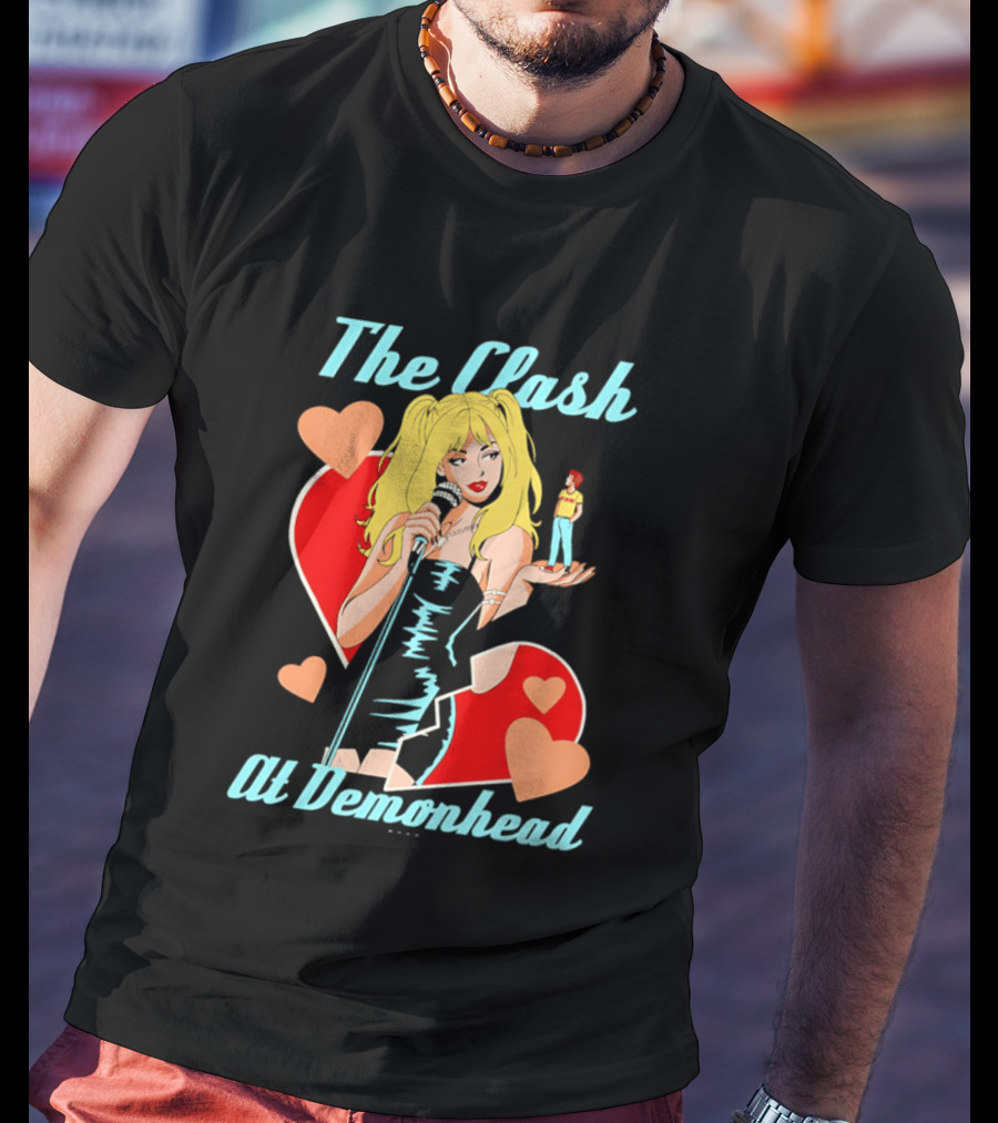 The Clash At Demonhead Heart And Singer With Microphone And Red Haired Figure T-Shirt