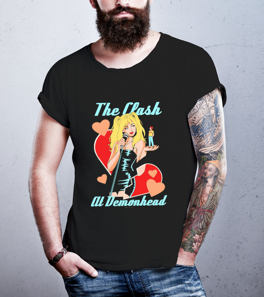The Clash At Demonhead Heart And Singer With Microphone And Red Haired Figure T-Shirt