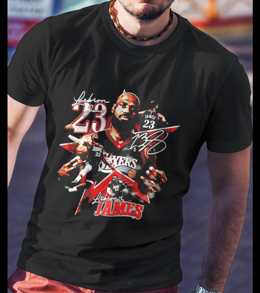 Philadelphia 76ers LeBron James 23 Collage Basketball Fan Gear T-Shirt