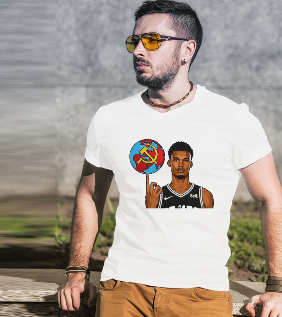 Victor Wembanyama Spinning Basketball With Communist Sickle Globe And Nike Self Jersey T-Shirt