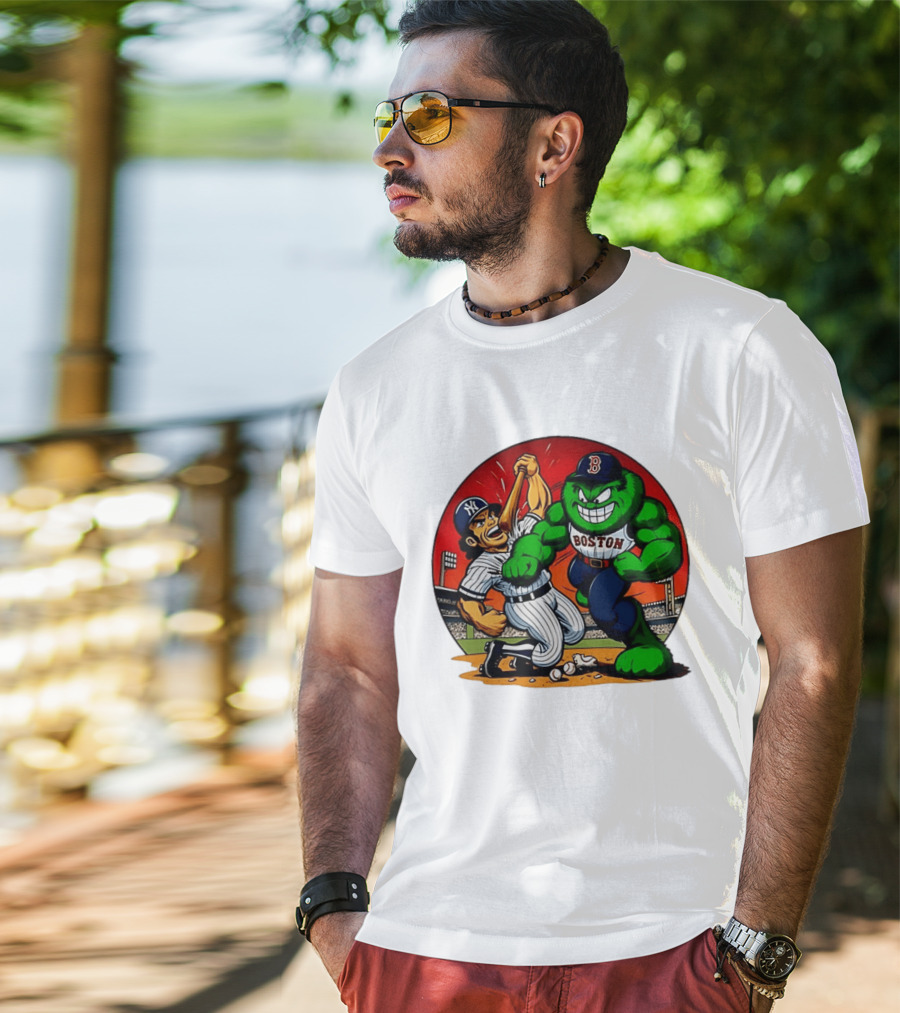 Boston Red Sox Vs New York Yankees Rivalry Cartoon Monsters Showdown T-Shirt