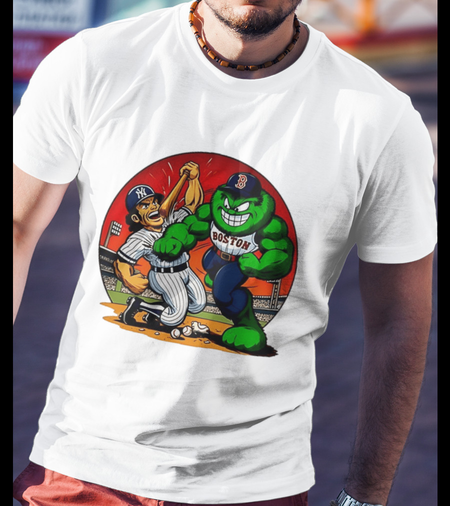 Boston Red Sox Vs New York Yankees Rivalry Cartoon Monsters Showdown T-Shirt
