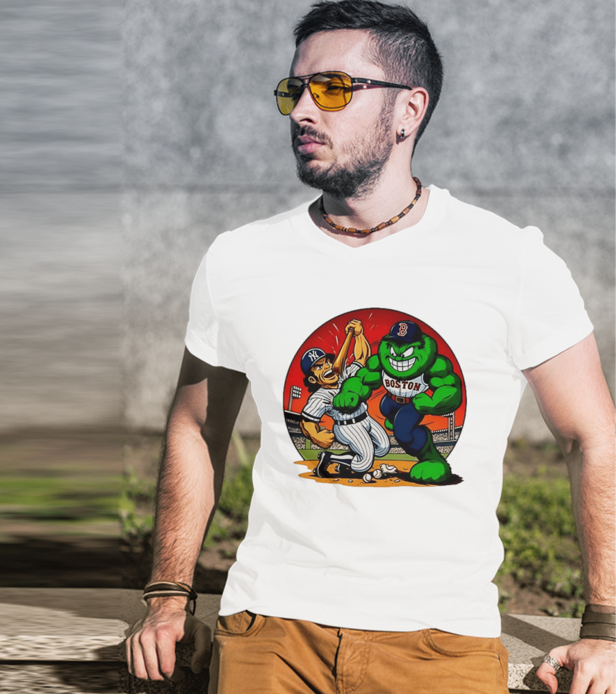 Boston Red Sox Vs New York Yankees Rivalry Cartoon Monsters Showdown T-Shirt