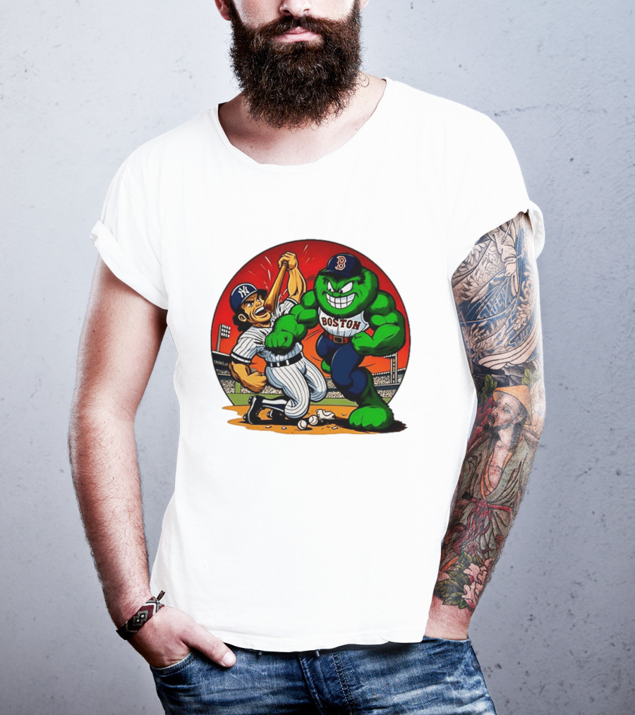 Boston Red Sox Vs New York Yankees Rivalry Cartoon Monsters Showdown T-Shirt