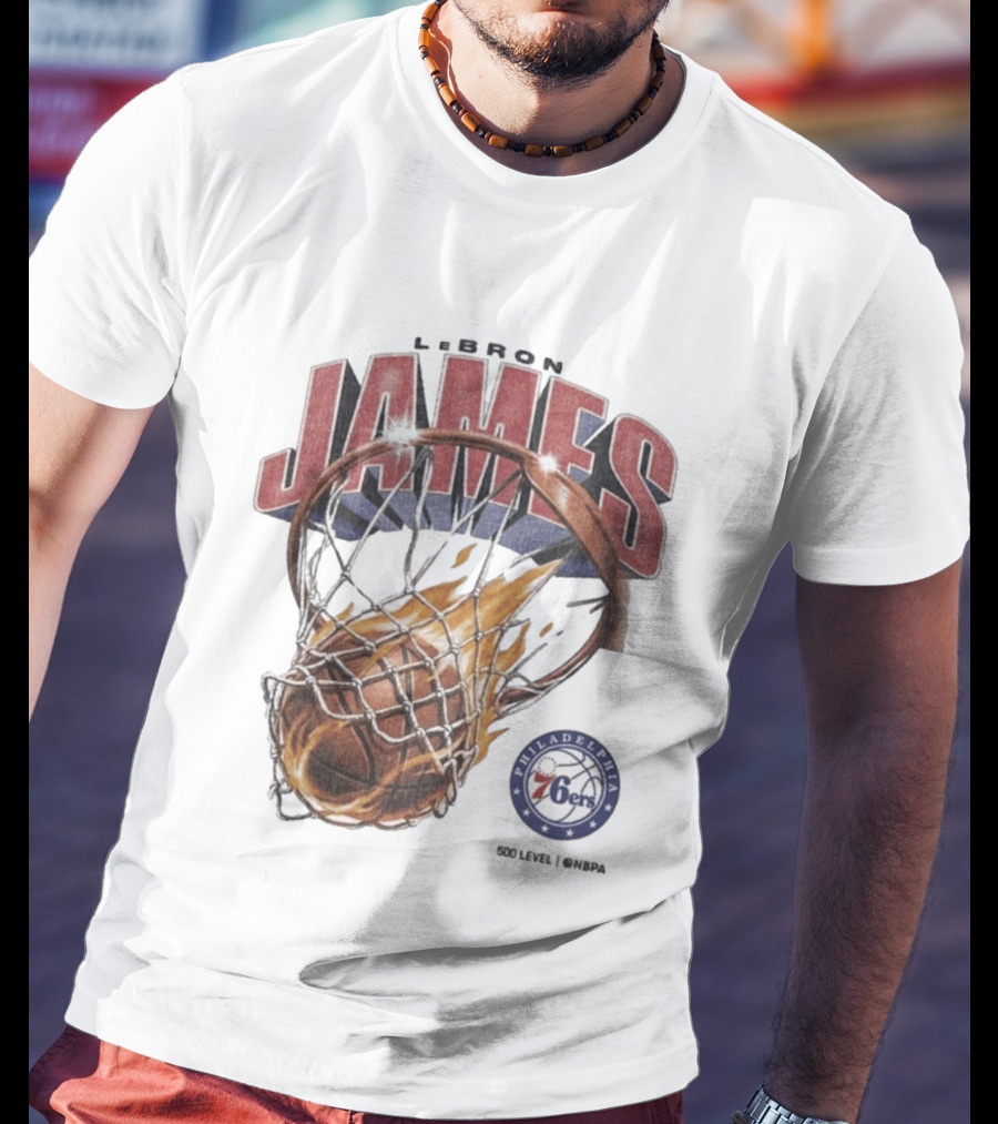 LeBron James Philadelphia 76ers Basketball Hoop Fire NBA 90s T-Shirt