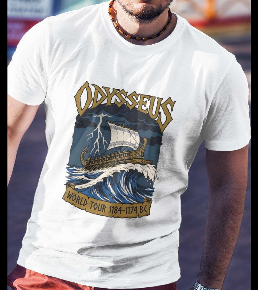 Odysseus World Tour 1184 1174 BC Viking Ship Adventure Wave Breaking Stormy Sea T-Shirt