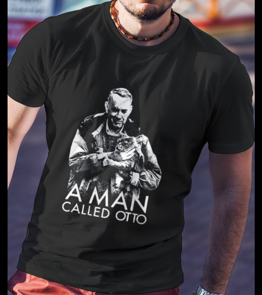 A Man Called Otto Holding Cat In Black And White T-Shirt