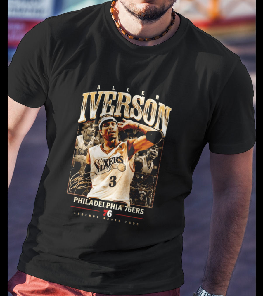 Allen Iverson Philadelphia 76ers Legends Never Fade Basketball Icon Number 3 T-Shirt