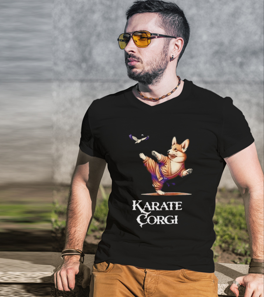 Karate Corgi Flying Crane Martial Arts Animal T-Shirt