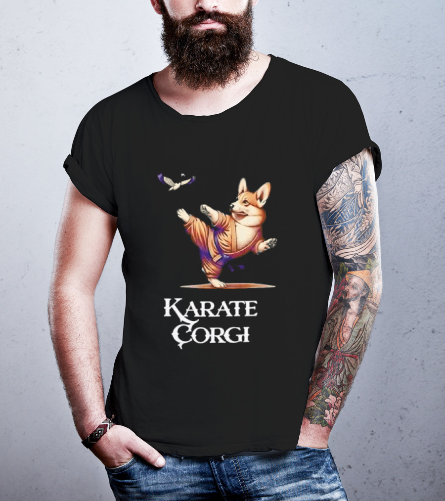 Karate Corgi Flying Crane Martial Arts Animal T-Shirt