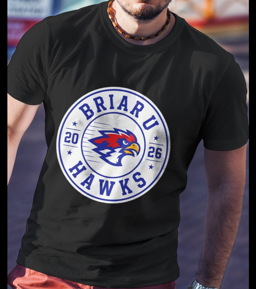 Briar U Hawks 2026 Circle Emblem Red Blue Hawk T-Shirt