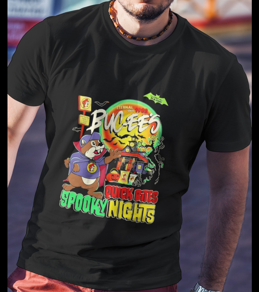 Buc Ee's Eternal Since 1982 Quick Bites Spooky Nights Halloween Glow In The Dark T-Shirt