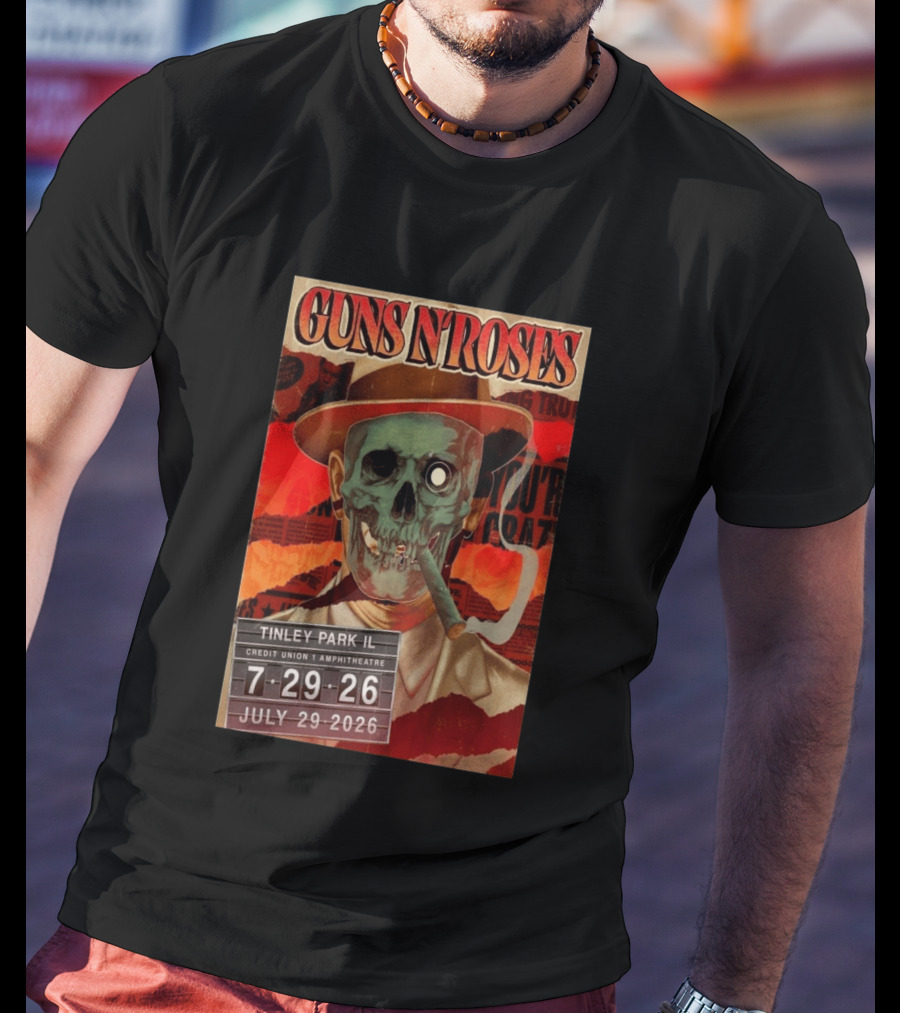 Guns N Roses 07.29.2026 Tinley Park Skull Concert Credit Union Amphitheatre T-Shirt