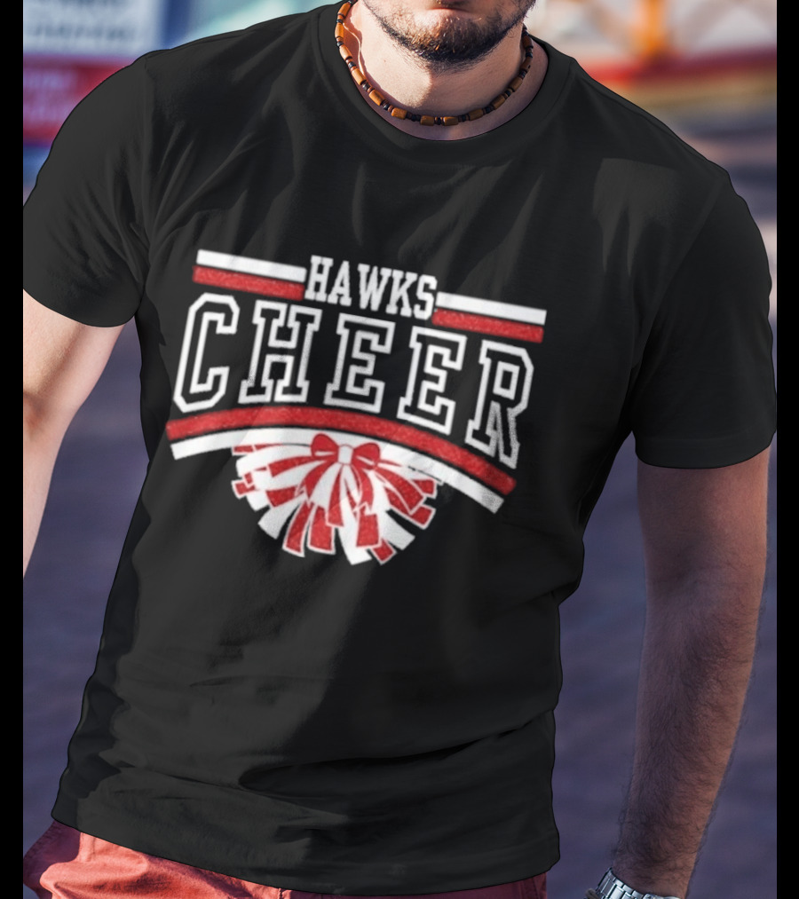 Hutchinson Hawks Cheer Maroon Glitter Bow Pom Pom T-Shirt