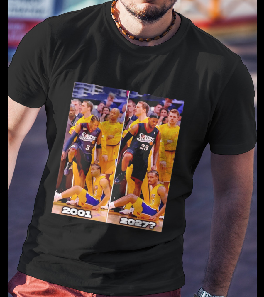 2001 2027 Iverson LeBron Sixers Lakers Step Over Comparison T-Shirt