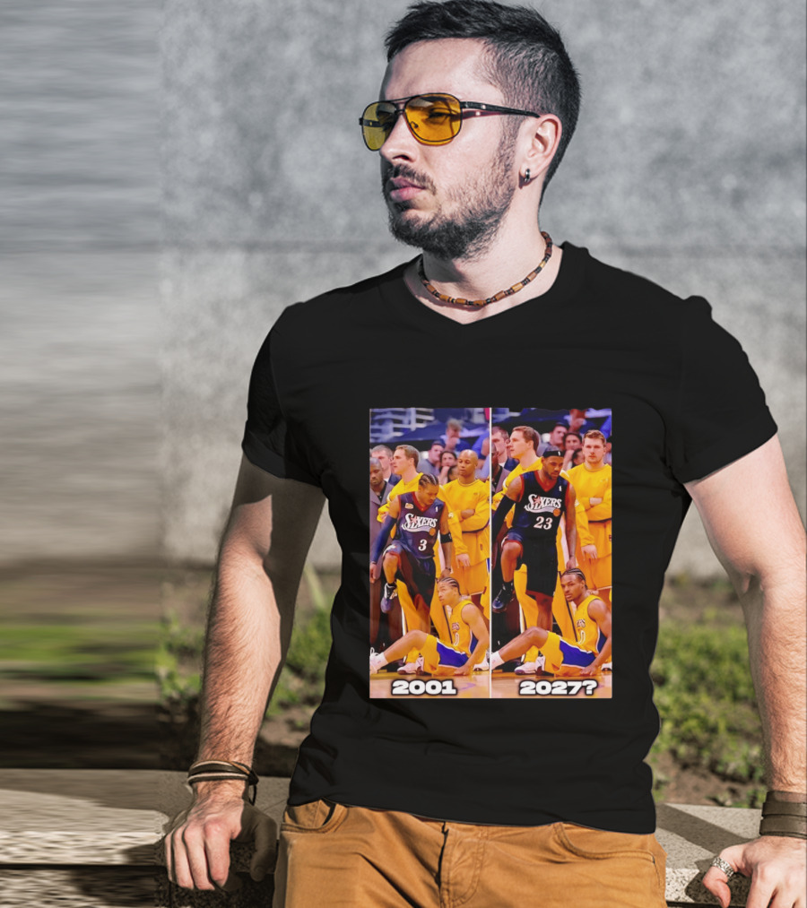 2001 2027 Iverson LeBron Sixers Lakers Step Over Comparison T-Shirt