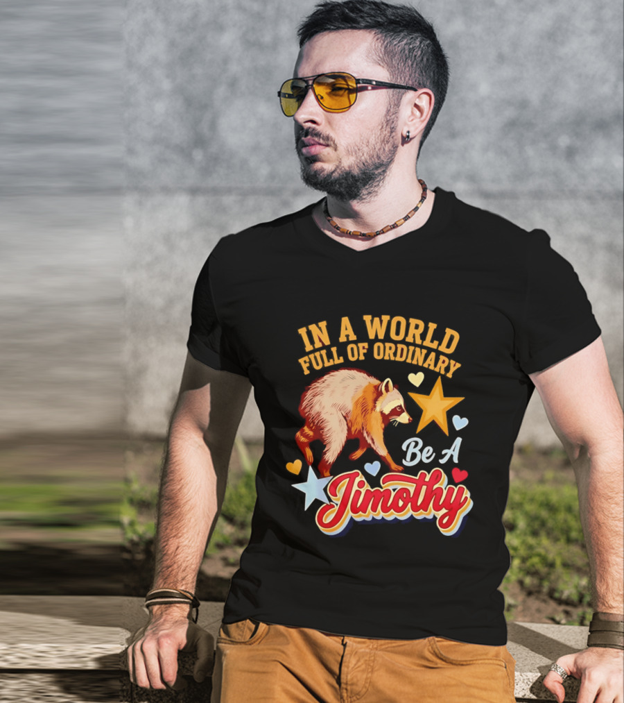 In A World Full Of Ordinary Be A Jimothy Raccoon Stars Hearts T-Shirt