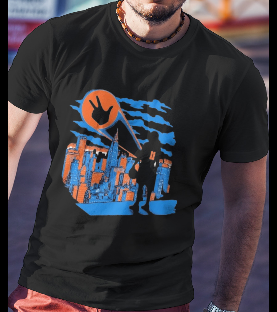 New York Knicks Jalen Brunson NYC Skyline Hero Hand T-Shirt