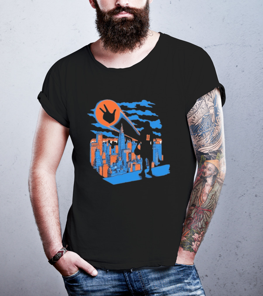 New York Knicks Jalen Brunson NYC Skyline Hero Hand T-Shirt